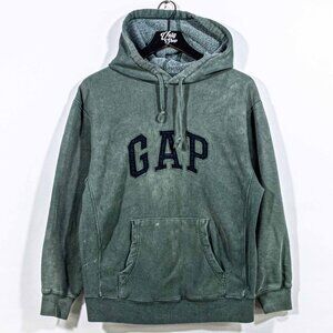 Vtg GAP Spell Out Hoodie Sun Faded Medium Green Y2K Boxy Distressed Aesthetic